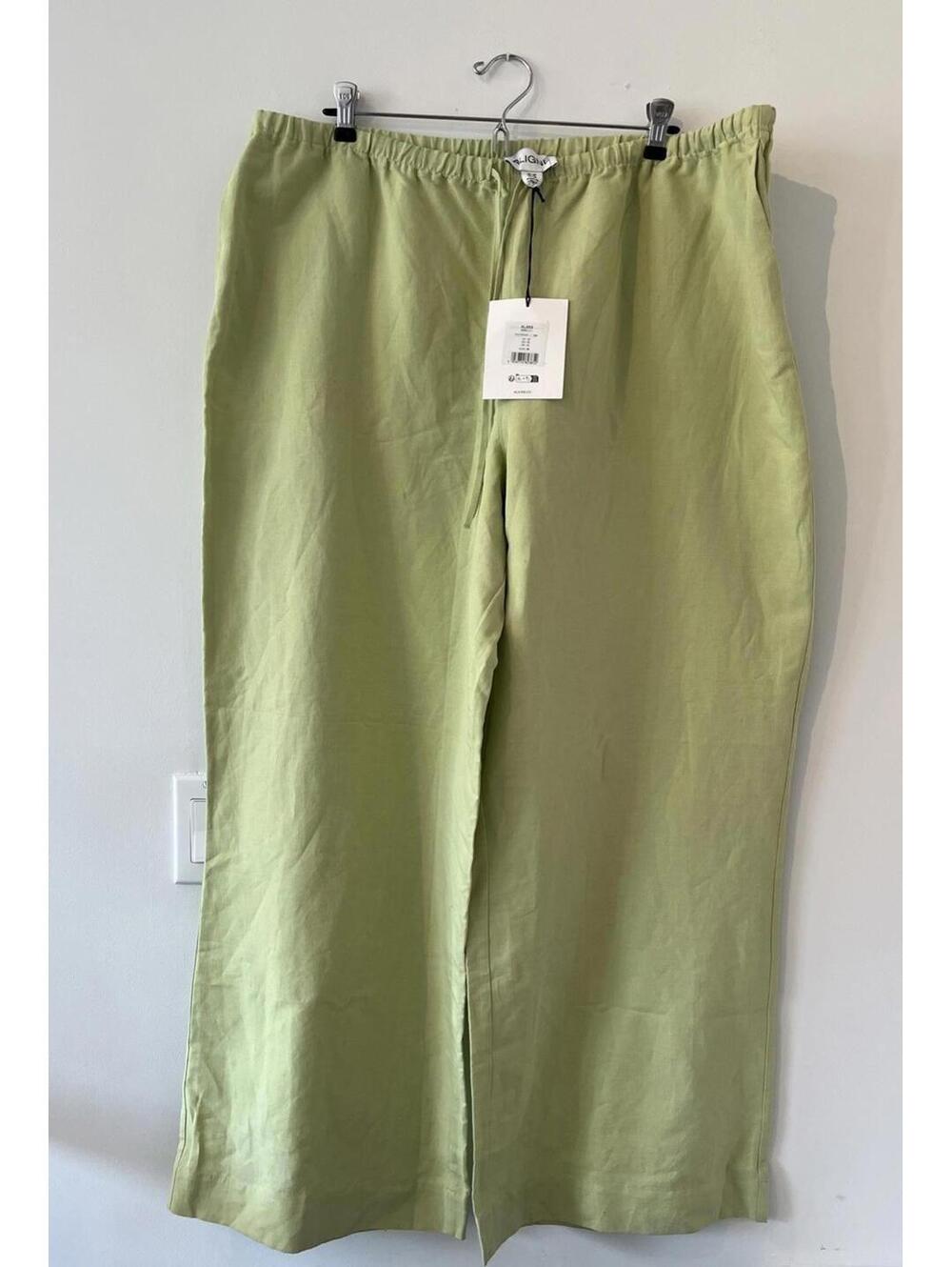 ALIGNE Alara Linen Wide Leg Trousers Pistachio Anthropologie Womens Size 16 NWT